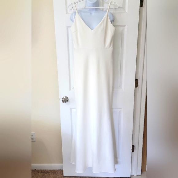 Lulu's Infinite Glory Classic White Maxi Dress V-Neck Simple Wedding Gown - Picture 6 of 6